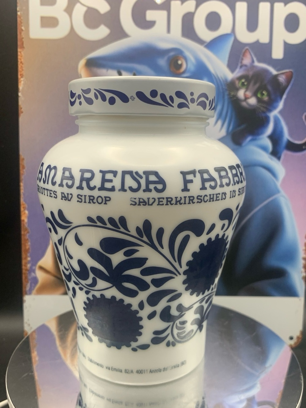 Vintage Amarena Fabbri Cobalt Blue Fruit Syrup Candy Jar Italy Italian Empty